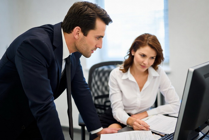 公司老板与女员工交谈。