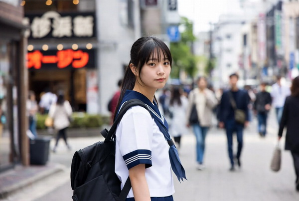 一个日本女生走在街头