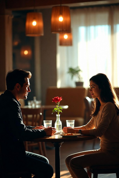 帅哥美女约会，气氛温馨。