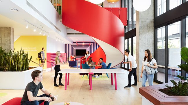 几个留学生在布里斯班大学里打乒乓。